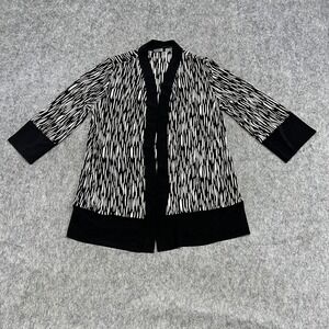 Chicos Travelers Cardigan Womens 1 8/10 Black Geometric Kimono Topper Open Front